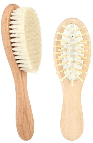 2 Pcs Baby Hair Brush, Baby Brush Newborn Ultra-Soft Goat Bristles and Massage Bristles Cradle Cap Care & Scalp Massage for Newborns, Toddlers