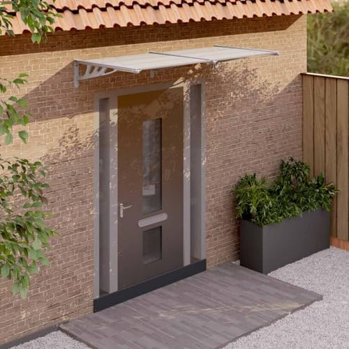 Auvent de Porte Extérieur, Marquise de Porte en Polycarbonate Gris Transparent, Cadre Aluminium et ABS, Auvent de Terrasse Résistant aux Intempéries, Protection Pluie/Neige, Dimensions 199 x 90 cm