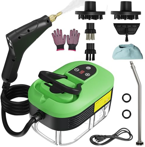 Handheld Steam Cleaner, 2500W High Temperature Pressurized Machine, 1.2L Water Tank, Handle-Controlled Steam Output, Portable Cleaning Steamer for Home, Car, Bed Bug, Furniture, Couch (Green)