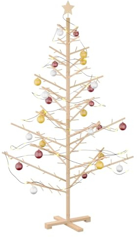 vidaXL Holz Weihnachtsbaum mit Ständer Natur 180 cm Massivholz Kiefer, Wohnzimmer, moderner Holz-Weihnachtsbaum, minimalistisches Design, beige Feiertagsdeko, Festliche Innenraumdeko, einfache Kiefer