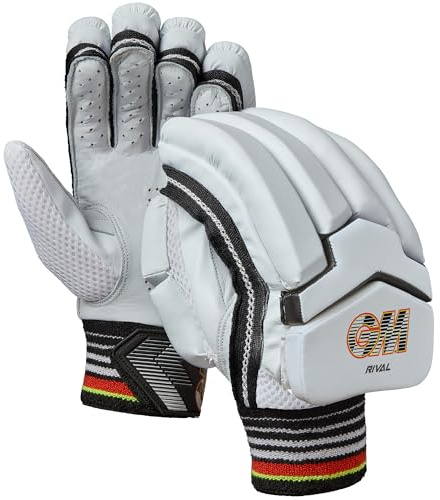 GM | Rival Cricket Batting Gloves | Calf Leather Palm | Double-Sided Sweatband | Sleek Back of Hand Shape | Sizes Large Adult to Small Junior | 1 Pair | Gunn & Moore