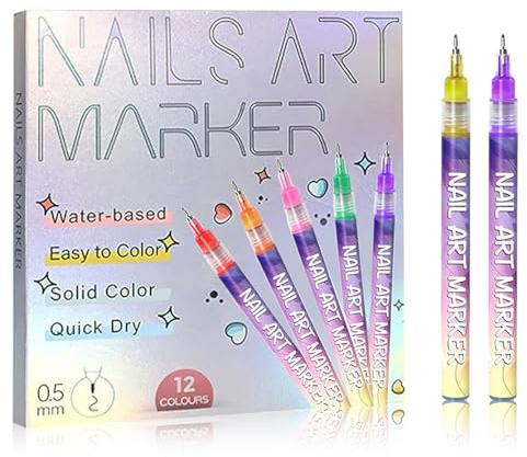 Teegxddy 12 PCS 12 Colore 3D Nail Art Pen, Set di Penne per Unghie, French Nail Point Punteggiatura Penna Disegno Pittura Per Nail Art Fai da Te, Pittura, Colorazione, Halloween Natale.