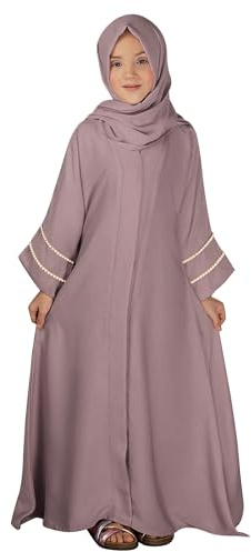 IBAKOM Gebetskleidung für Kinder Chiffon Muslimisch Kleid mit Taschen Mädchen Abaya mit Hijab Islamische Kleider Dubai Arabisch Türkische Robe Gebetskleid Jilbab Khimar Ramadan