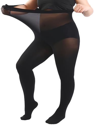 Artfasion Plus Size Tights for Women: 70D Semi Opaque High Waist Pantyhose for Women Tummy Control Stretch Stocking for Thick Thighs Curvy Hosiery for Work & Dress (Black, 2XL)