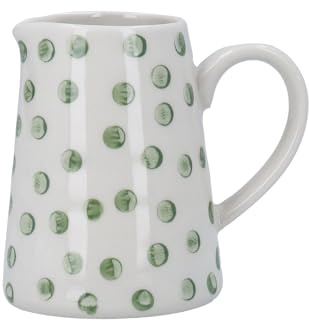 Gisela Graham Mini Serving Jug, Green Dots, 100ml, Glazed Stoneware