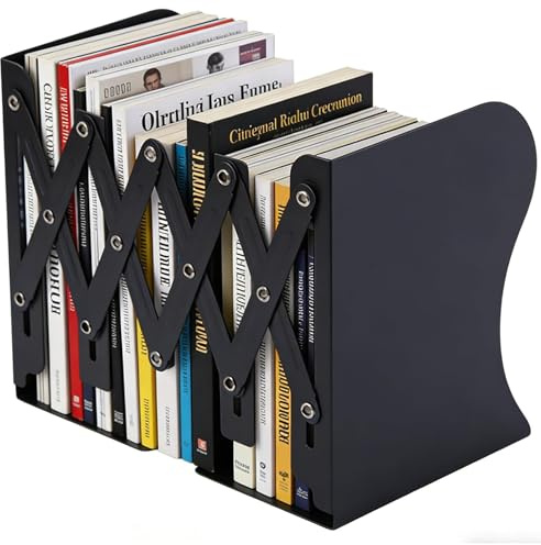 Book Ends, Adjustable Metal Bookends, Non-Skid Heavy Duty Book Holder, Bookends Holder for Library Home Classroom School Office Book Storage (Black)