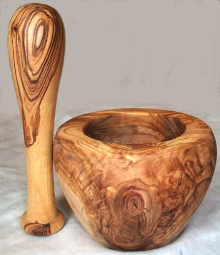 Mortier 12 cm en V avec pilon en bois d'olivier | OLIVE WOOD MORTAR PESTLE 4.7 Inch