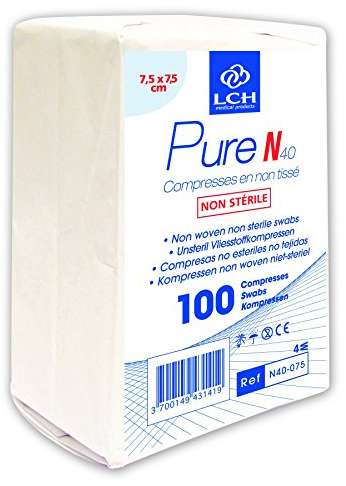 LCH – Compresses Pure N Non Tissé Non Stériles – Douces au Toucher – Ne se Déforment Pas – N’adhérent pas à la Peau – Compatible avec toutes les Solutions Antiseptiques
