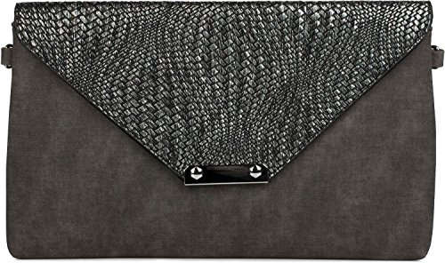 styleBREAKER Damen Clutch Envelope Flecht Optik 33.5x20cm | Magnetdruckknopf. Reißverschluss. Schultergurt 139cm. Handschlaufe 16.5cm. Hauptfach. Rückseitenfach.