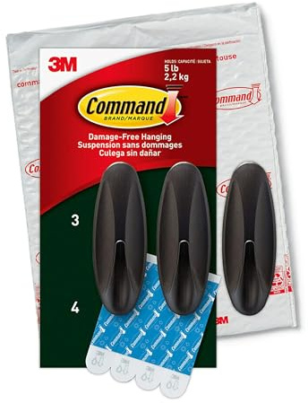 Command Outdoor Large Bronze Hooks, Holds 5 lb, 3 Hooks 4 Strips, Damage-Free, Weather Resistant for Hanging Decor