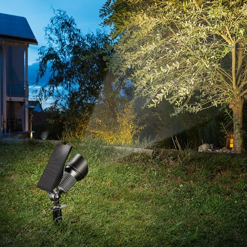 Esotec Solarstrahler Garten Superspot Duo Color, Solar Spot ww/kw 102546 | Solarstrahler, Duo Color 2800K/6500K, 65lm, SmartLight, Alu, 1,3Wp Full Black Solarmodul, LiFePO4 Akku, IP54, Baumstrahler