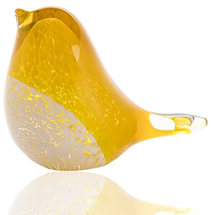 H&D Geblasenes Glas Vogel Figur Briefbeschwerer, gelbe Tischdekoration Ornament | Glas-Vogel Figur, gelb, handgefertigt. Ornament & Briefbeschwerer für Wohnzimmer, Büro oder Vitrine.