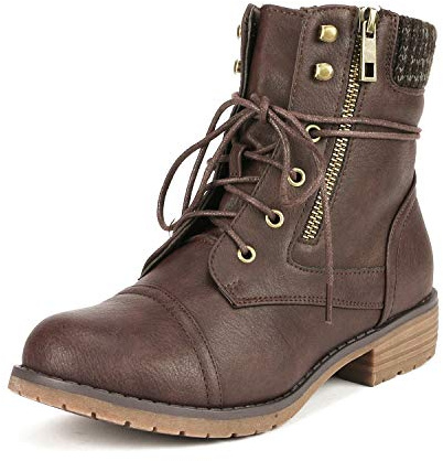 DREAM PAIRS Stivali da Donna con Tacco Grosso e Stivaletti Pelle PU Stivaletti con Tacco Spesso e Suola Spessa in TPR Con Lacci