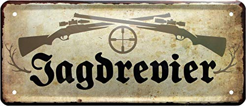 WOGEKA ART Retro Blechschild Jagdrevier Jäger Schützenverein witziger Spruch als Geschenk-Idee zum Geburtstag Weihnachten zur Dekoration 28x12 cm Vintage-Design aus Metall 942