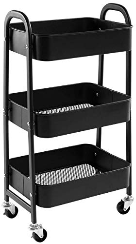 DOEWORKS Servierwagen mit Rollen Rollwagen Metall 3 Etagen Küchenwagen Bastelwagen Rollwagen Küche Aufbewahrungswagen für Wohnzimmer Schlafzimmer Badezimmer Büro, Schwarz