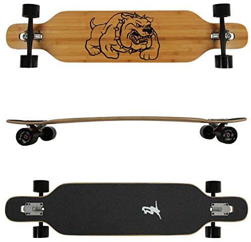 FunTomia Longboard aus Bambus und Ahornholz in 2 Flexstufen - Drop Through Komplettboard mit Mach1 High Speed Kugellager + T-Tool (Flex-3 von 25 bis 68kg - Farbe Bull Dog)