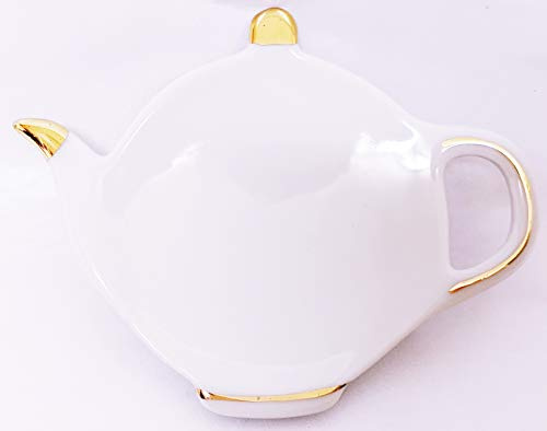 Gilded Teabag Tidy 4.6 Porcelain Teapot Shape White & Gold Ceramic Tea Bag Holder