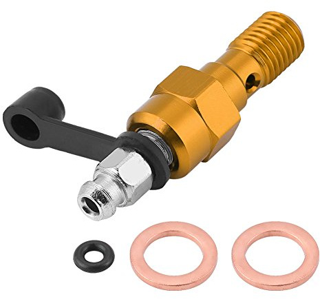 Entlüftungsschraube der Hohlschraube, M10 x 1,0 mm Motorradbremse Hauptbremszylinder Entlüftungsschraube Nippel Hohlschraube + Staubkappe(Golden)