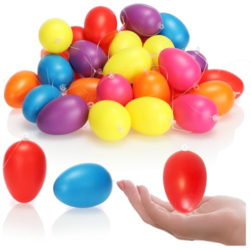 com-four® 36x Ostereier XL zum Aufhängen 6 cm, Osterdeko in kräftigen | bunte Deko-Eier mit Aufhänger - Kunststoff-Eier für innen und außen