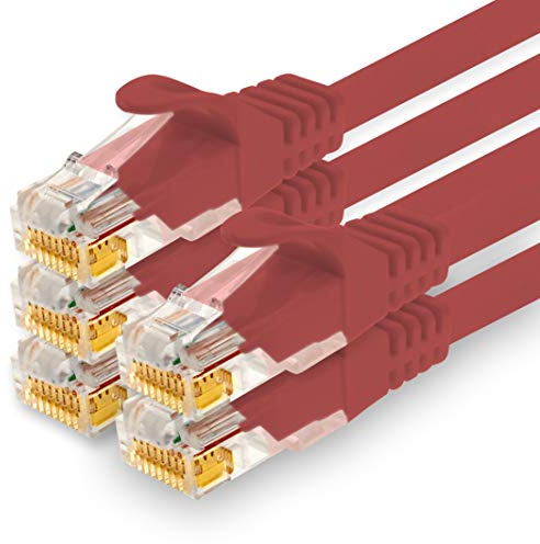 1CONN Câble Réseau CAT7 CAT 7 10 Gigabit - 5x 5m - RJ45 Ethernet LAN DSL Routeur Modem - Rouge