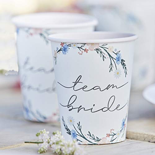 Ginger Ray Pappbecher für Junggesellinnenabschied, Blumendruck, Aufschrift Team Bride, 8 Stück