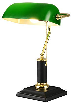 ACMHNC Vintage Lampada Da Tavolo Banchiere Con Interruttore, Retrò Lampada Da Scrivania Camera Da Letto Verde Con Paralume Regolabile E Base Metallo, Finitura Oro Nero, E27, Per Soggiorno, Ufficio