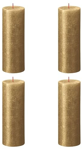 Bolsius Rustik Stumpenkerzen - Shimmer Gold - 4 Stück - 19 x 7 cm - Dekorative Haushaltkerzen - Brenndauer 85 Stunden - Unparfümierte - Enthält Natürliches Pflanzenwachs - Ohne Palmöl
