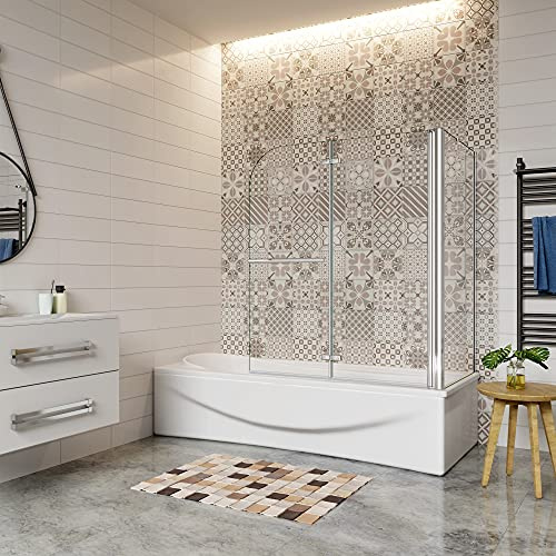 Sopravasca 120x140cm Angolare 2 Ante Pieghevoli Laterale 75cm 6mm Vetro | Portasciugamani, Anticalcare, Vetro Temperato, Cromato Lucido