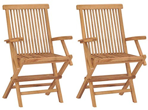 vidaXL 2X Bois de Teck Massif Chaises de Jardin Pliables Fauteuils de Salle à Manger de Terrasse Chaises à Dîner de Patio Fauteuils d'Extérieur