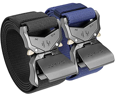 JUKMO Taktischer Gürtel, Militär Wandern 3,8cm Nylon Arbeit Gürtel, 2 Stück | Heavy Duty Aluminiumlegierung-Schnalle, Schnellverschluss & elastischer Riemen