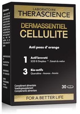 DERMASSENTIEL CELLULITE | Action anti-capitons| Efficacité cliniquement prouvée | Superoxyde Dismutase de Melon | 3 bioactifs Quercétine Bromélaïne Aronia | | 30 comprimés | Laboratoire THERASCIENCE