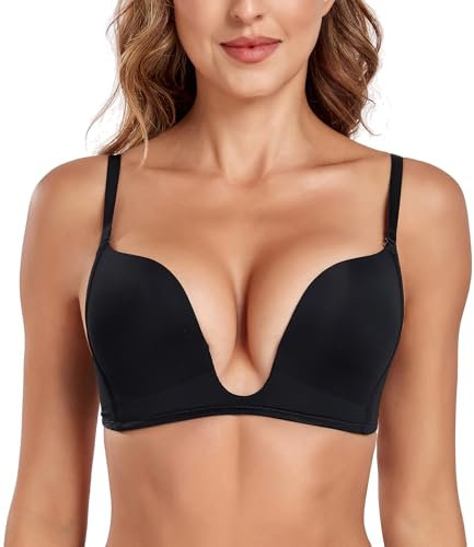 Lemorosy Convertible Push Up Bra Women's Deep V Plunge Red Carpet Low Cut Sexy U Shaped with Light Padded(Black,36B)