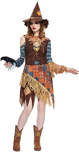 EraSpooky Disfraz Espantapájaros de Mujer Adulta para Halloween,Carnaval,Ropa de Fiesta Temática para Hombres y Damas,Disfraz de Pareja de Halloween