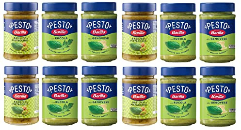 Testpaket 12x Barilla grünes 4x Pesto Basilico e Rucola 4x Pesto genovese 4x Pesto pistacchio Pesto Basilico e Pistacchio Pesto mit Basilikum und Pistazien 6x 190g