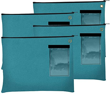 BankSupplies Leinen-Reißverschlusstaschen, 14 x 11 cm, 4 Stück, große Aufbewahrungstaschen, Öse für Kabelbinder und Vorhängeschloss, gerahmter Kartenhalter, Reißverschluss, Banktaschen