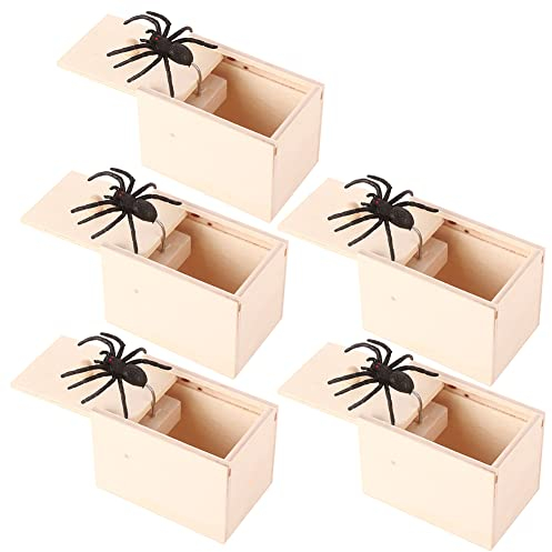 Surakey Spinne Prank Box,Spinne Überraschung Streich Holz Angst Box Witz Spielzeug Narren Day Box für Erwachsene Kinder Halloween April Fool's Day, 5 Stücke