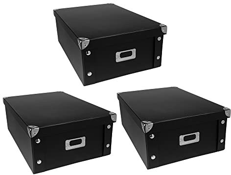 Ideen mit Herz Ordnungsboxen | 3er Set | Aufbewahrungsbox mit Deckel | faltbar | aus Pappe & Metall | 16 Liter | jeweils 40,5 cm x 28 cm x 14,5 cm (schwarz)
