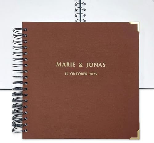 Feenstaub Gästebuch Hochzeit, Hochzeitsgästebuch personalisiert [Handmade] Ringbuch [made in Austria], Leineneinband, Folienprägung, Geschenk Hochzeit, Goldene Hochzeit, Hochzeitsbuch blanko