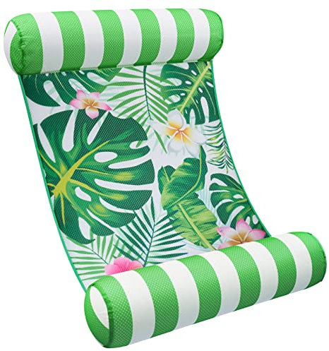 WERNNSAI Schwimmausrüstung für Erwachsene: Aufblasbare Wasserruheplatte aus Mesh, tragbare Mehrzweck-4-in-1-Poolflosse mit Liegestuhlfunktion, ideal für Sommer, Strand und Party. (Grüne Pflanzen)