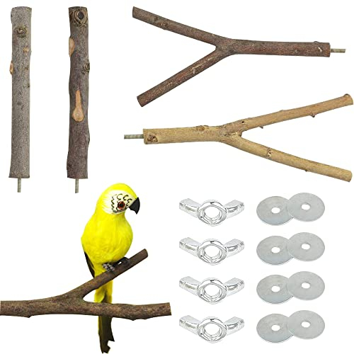 JVHLOV 4 Stück Natur Sitzstangen Set für Vögel, Gebogene Naturholz Sitzstangen, Vogelstange aus Holz, für Wellensittich Nymphensittich Kanarienvogel