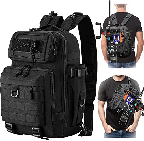 Aosethefrt Fishing Backpack Tackle Bag Sling Bag, Water-Resistant Backpack with Rod Holder for Fishing, Camping, Hiking, Fishing Gifts for Men