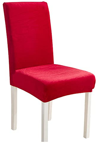 Odot Stuhlhussen Esstisch Mit 2/4/6 Stühlen Set, Stretch Stuhlhussen Hussen Waschbarer Stuhlbezug Unifarbener Samt Sesselbezug für Restaurant, Familie (4er Set,rot)