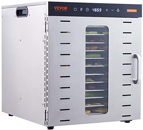 VEVOR Máquina Deshidratadora de Alimentos 10 Bandejas de Acero Inoxidable 1000 W Deshidratador Eléctrico de Frutas y Verduras Temperatura Ajustable 30-90 °C Temporizador 0,5-48 h para Hierbas, Carne