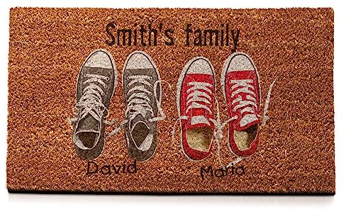 Wanapix | Fußmatte aus Kokosfasern Personalisiert mit Name | Original Türmatte für Innenbereiche | Unterseite | Familien Namen | 2 Schuhe