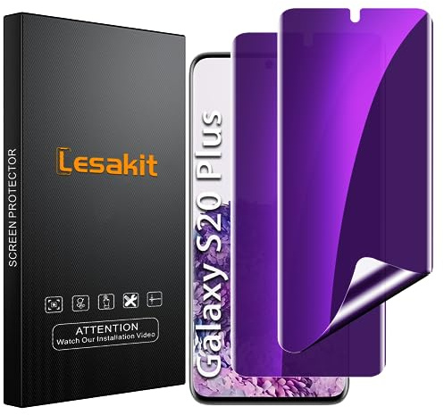 Lesakit Anti-Blaulicht-Displayschutzfolie für Samsung Galaxy S20 Plus, Anti-Spionage-TPU-Displayschutzfolie, gebogener Rand, volle Abdeckung, blasenfrei, berührungsempfindlich – Violett