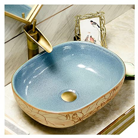 Lavabo Bagno da Appoggio Lavandino da bagno in ceramica Art Vanity 18,9 x 15,3 Lavabo da appoggio ovale in porcellana con motivo colorato for lavabo piccolo guardaroba Lavabo Appoggio ( Color : A )