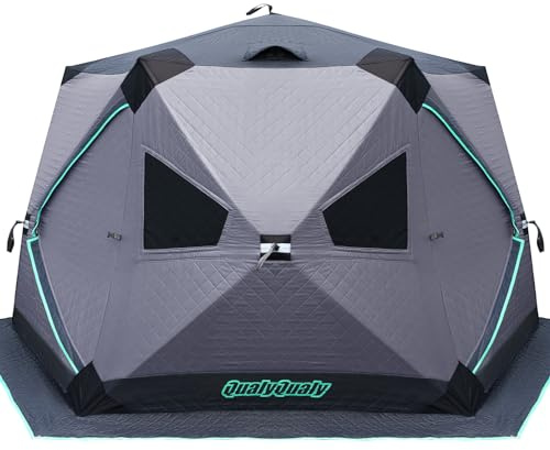 QualyQualy Ice Fishing Tent, Ice Fishing Shelter, 6-7 Person Pop-Up Portable Ice Fishing Tent Insulated Shanty Windproof Ice Shack with 3 Layer Fabric, Insulated Hut Winter with Carrying Bag