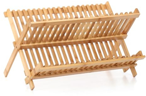 Égouttoir à vaisselle en bambou à 2 niveaux, égouttoir portable au design creux, support de séchage pliable, égouttoir de cuisine, égouttoir à vaisselle double couche