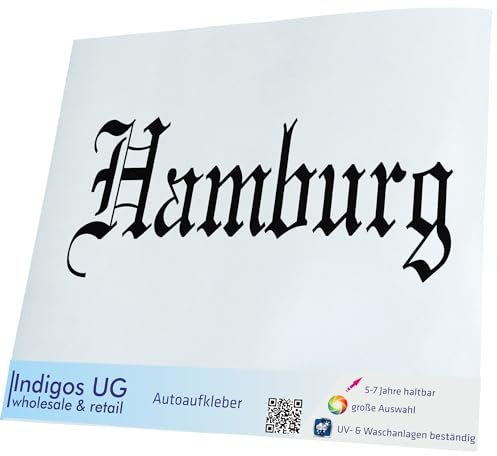 INDIGOS UG Auto Aufkleber Auto - 400x160 mm - Stadt Hamburg - schwarz - Selbstklebender Sticker für Auto, Fenster, Bus oder LKW