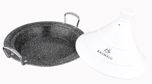 Baumalu, Tajine in acciaio inox 30 cm con coperchio in ceramica bianca, adatta a tutti i piani cottura, tra cui induzione, design elegante e durevole, misura 30 cm, colore bianco, acciaio inossidabile